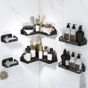 Plantex Self Adhesive Corner Shelf for Bathroom Wall/Stainless Steel Bathroom Organiser/Soap Dish/Side Corner Shelf- (Black, Combo)