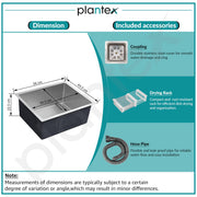 Plantex Premium Kitchen Sink with 25 Years Warranty by Plantex/Heavy-Duty Stainless Steel Sink for Kitchen with Square Coupling, Hose Pipes and Drain Rack/Single Bowl Sink (Silver Matt-22x18x9 Inches)