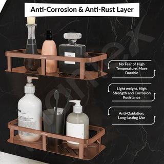 Plantex Stainless 304 Grade Steel Shelf for Bathroom/Kitchen Rack - Bathroom Accessories - Pack of 2 (12X5 Inches-PVD Rose Gold Finish)