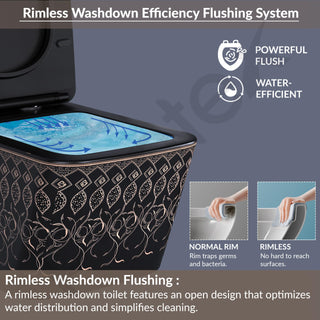 Plantex Ceramic Wall Hung Commode/Rimless Washdown Western Commode/P Trap Western Toilet with Soft Close Seat Cover - (Matt Black)