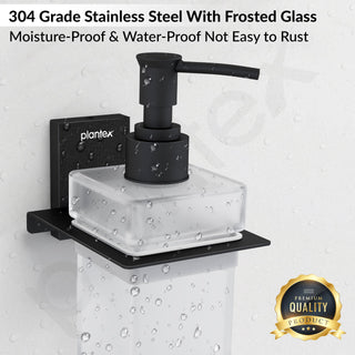 Plantex 304 Grade Stainless Steel Liquid Soap Dispenser for Bathroom/Frosted Glass Liquid Shampoo Dispenser/Hand wash Dispenser/Bathroom Accessories - Pack of 1 (Crystal, Black)