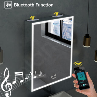 Plantex Luxury Bathroom Cabinet with LED Mirror/304 Grade Stainless Steel Mirror Cabinet/Bathroom Shelf for Wall (19x27 Inch-LED, Defogger & Bluetooth/Chrome)