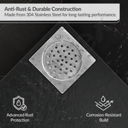 Plantex 304 Grade Stainless Steel Bathroom Drain Cover/Floor Drain Jali for Bathroom/Drainage Cover (5x5 inches) - (BH-1101, Chrome)