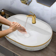 Plantex Ceramic Wash Basin for Bathroom/Designer Washbasin/Hand Basin for Restaurant/Hotel (23.5x16x5 inch - White & Gold)