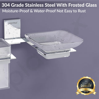 Plantex 304 Grade Stainless Steel Soap Dish/Glass Soap Holder/Liquid Soap Dispenser/Shampoo Dispenser for Bathroom/Bathroom Accessories (Crystal -Chrome)