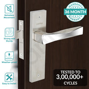 Plantex Heavy Duty Door Lock â€“ Bathroom Door Lock/Mortise 8inch Keyless Plate Handle Set for Home/Bathroom/Store Room/Balcony/Office with Baby Latch (8085, Steel Satin and Chrome)