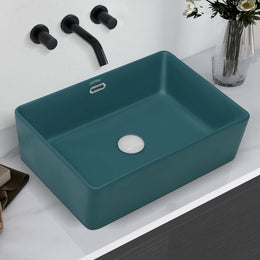 Plantex Ceramic Washbasin for Bathroom/Rectangle Tabletop Wash Basin/Countertop Vessel Sink for Home/Office (Matt Green - 20 x 14 x 6 Inch)