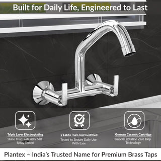 Plantex Pure Brass Sink Mixer Tap with 360° Swivel Spout/Hot and Cold Water Tap for Kitchen with Brass Wall Flange and Teflon Tape-7 Year Warranty (BAL-515)