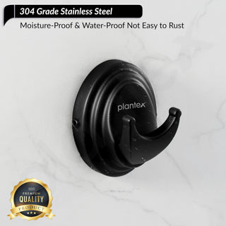 Plantex 304 Grade Stainless Steel Robe Hook/Cloth Hanger for Wall/Robe Hooks for Bathroom/Bathroom Accessories - Black (Cubic)