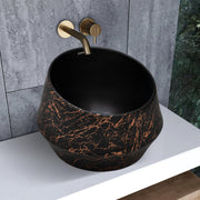 Plantex Ceramic Tabletop Washbasin/Bathroom Basin Sink/Basin for Bathroom/Wash Basin for Restaurant/Hotel (Black & Gold - 16.5 x 16.5 x 13 Inch)