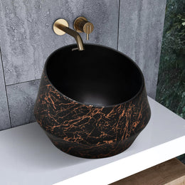 Plantex Ceramic Tabletop Washbasin/Bathroom Basin Sink/Basin for Bathroom/Wash Basin for Restaurant/Hotel (Black & Gold - 16.5 x 16.5 x 13 Inch)