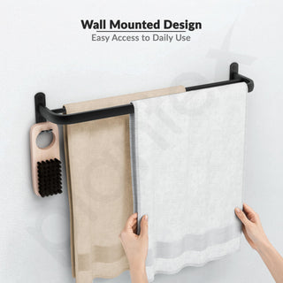 Plantex Aluminium Dual Towel Rod for Bathroom/Towel Hanger/Cloth Hanger for Bathroom with Hooks/Bathroom Accessories (Black) 24 Inch