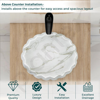 Plantex Ceramic Basin for Bathroom/Table Top Wash Basin/Washbasin for Living Room/Restaurant (Marble Finish, 17 x 15 x 6 Inch)