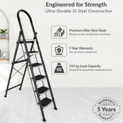 Plantex 6 Step Ladder -Foldable Steel 6 Step Ladder-Wide Anti Skid Steps-Made in India(Grey & White)