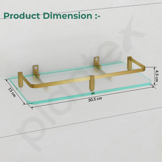 Plantex Premium Frosted Glass Shelf for Bathroom/Kitchen/Living Room with Brass Railings and Brackets - Bathroom Accessories/Glass Shelf for Living Room -(Brass Antique 12x6 - Pack of 1)