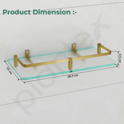 Plantex Heavy Duty Glass Shelf for Bathroom/Kitchen Storage Shelf Wall Mounted/Living Room Frosted Glass Shelf, (Brass Antique Finish - 12x6 Inches - Pack of 3)