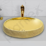 Plantex Table Top Wash Basin For Bathroom/Designer Ceramic Basin/Countertop Vessel Sink Basin - Indo-European Collection (Gold - 23.6 x 16 x 6 Inch)