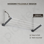 Plantex GI Steel Foldable Wall Mount Cloth Drying Stand with 30 Ft Rope/Wall Hanging Clothes Dryer Rack for Indoor & Outdoor Use/Space-Saving Design for Laundry or Utility Room – Grey