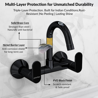 Plantex Pure Brass Sink Mixer Tap Hot and Cold with Water Saving Aerator/360° Swivel Spout fo Sink Tap with Brass Wall Flange -7 Year Warranty by Plantex (ORN-214-Black)