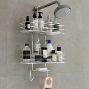 Plantex No Drill Bathroom Organiser/Shower Caddy for Bathroom Hanging/5in1 Stainless Steel Shelf with Soap Holder and Hooks (Big Size-Square Shape-Chrome Finish)