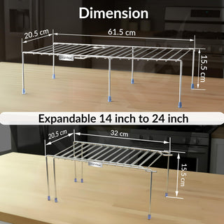 Plantex Stainless Steel Multipurpose Expandable Dish Rack/Expandable Storage Shelves for Kitchen Cabinets/Plate Stand/Utensil Rack(Chrome-Silver)