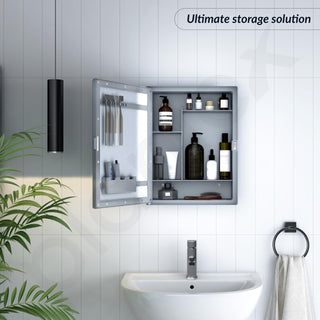 Plantex Bathroom Cabinet with Mirror/ABS Bathroom Storage Organiser/Multipurpose Shelf/Wall Mount Mirror Cabinet for Wash Basin (14x18 Inch, Grey)