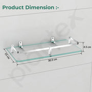 Plantex Frosted Glass Shelf for Bathroom/Kitchen Shelf for Wall/Living Room Wall Storage Shelf with Chrome Finish Brass Railings and Brackets (12x6 Inches - Pack of 2)