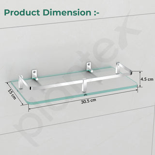 Plantex Multipurpose Frosted Glass Shelf for Bathroom/Shelves for Kitchen/Living Room Wall Shelf with Brass Railings and Wall Brackets (Chrome Finish, 12x6 Inches, Pack of 3)