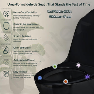 Plantex Ceramic Toilet for Commode/Siphonic Vacuum Jet Flush Ceramic Western Commode/One Piece Western Toilet with Soft Closing Toilet Seat - S Trap (Black)