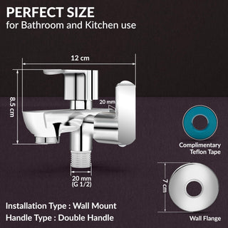 Plantex Two Way Tap/2 in 1 Bib Cock Water Tap/Wash Basin Tap for Home with Wall Flange & Teflon Tape/Bathroom Accessories-(CRM-1285-Chrome)