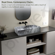 Plantex Ceramic Table Top Washbasin For Bathroom/Hand Wash Sink/Rectangle Countertop Vessel Sink Basin For Home/Office/Hotel - (Marble Grey)