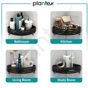 Plantex Drill Free Corner Shelf for Bathroom Wall/Self Adhesive Bathroom Shelf Corner/Aluminum Wall Mount Side Corner Shelf Organizer/Shelf for Kitchen with Removable Hooks-9x9 inch Matt Black
