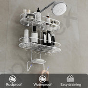 Plantex Self Adhesive Bathroom Stainless Steel Shelf/5in1 Multipurpose Shower Caddy/Storage Shelf/Soap Holder/Stand/Bathroom Accessories(Oval-Chrome Silver)