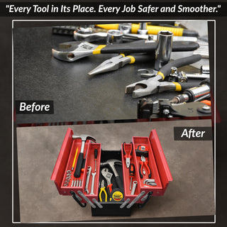 Plantex Tool Box Empty/Sturdy Tools Storage Box With Large Capacity/Empty Tool Box/Tool Organizer for Carpenter, Garage, And Home Essential Tools - 5 Compartments - (Red & Black) - Metal