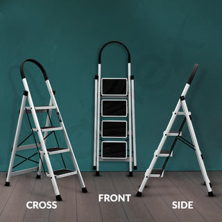 Plantex Steel Ladder for Home/Strong Foldable Wide 4 Step Ladder/Anti-Skid 4 Step Ladder - (Apex - White)