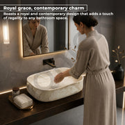 Plantex Wash Basin for Bathroom/Ceramic Table Top Washbasin/Countertop Vessel Sink Basin - (Cream Marble,  21.5 x 15 x 6 Inch)