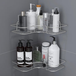 Plantex Stainless Steel Bathroom Corner Shelf for Wall/Bathroom Organiser Without Drill/Self Adhesive Bathroom Shelf- Pack of 1 (Chrome)
