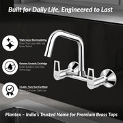 Plantex Pure Brass Wall Mount Sink Mixer Tap/Hot & Cold Kitchen Faucet with 360Ã‚Â° Swivel Spout/Wall Mounted Water Tap - Pack of 1 (Chrome, 3224)