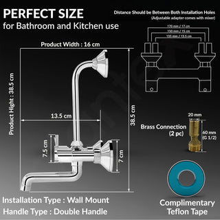 Plantex 2 In 1 Wall Mixer for Bathroom/Mixer L-Bend Provision for Overhead/Mixer Tap for Bathroom with Water Saving Nozzle and Wall Flange (RIO, Chrome)