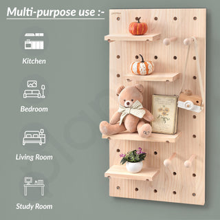 Plantex Multipurpose Pine Wall Mount Wood Pegboard For Home/Wood Display Shelf/Wall Organizer For Bedroom/Kitchen/Bathroom - (32X16 Inches)