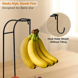 Plantex GI Steel Fruit Bowl with Banana Hanger/Banana Stand For Kitchen/ 2-in-1 Fruit Basket with Banana Hook (Colour- Black)