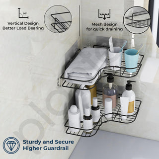 Plantex Drill Free Corner Shelf for Bathroom Wall/Bathroom Organizer Without Drill/Kitchen Shelf/ - Pack of 2 (Black,CED Powder Coated)