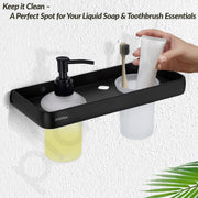 Plantex Liquid Soap Dispenser with Tumbler Holder for Bathroom/2 in 1 Shampoo Dispenser with Toothpaste Holder/Bathroom Accessories - Pack of 1 (1505, Black)