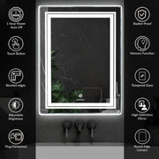 Plantex LED Mirror for Bathroom with 3 Tone/Designer Mirror for Living Room/Bedroom/Dressing Room - Rectangle Shape (18 X 24 Inch)