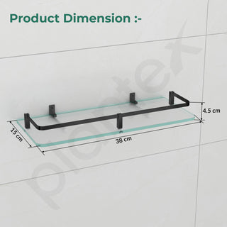 Plantex Frosted Glass Shelf for Bathroom/Shelf with Brass Railings and Brackets/Shelf for Living Room/Bedroom/Kitchen - Pack of 2 (15 x 6 inch, Black)