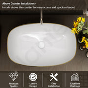 Plantex Ceramic Wash Basin for Bathroom/Table Top Ceramic Basin/Washbasin for Bathroom (White - 24 x 15 x 5.5 Inch)