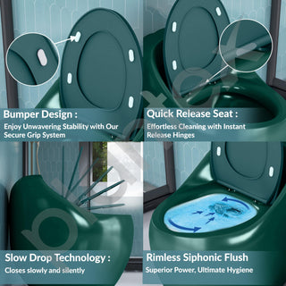 Plantex Ceramic One Piece Commode for Toilet With Siphonic Vacuum Jet Flush/Western Toilet/Soft Closing Toilet Seat - (Round - Glossy Green)