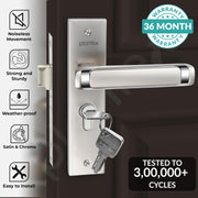 Plantex Heavy-Duty Door Lock Set - Main Door Lock Handle Set/Mortise Lock with 3 Keys, Brass Lock Body & Cylinder (8127 - Satin White & Chrome)