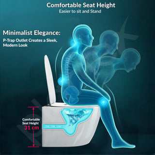 Plantex Imported Italica Ceramic Wall Hung Commode/Rimless Washdown Western Commode with Soft Close Toilet Seat - P Trap (Round, Glossy White)