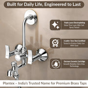 Plantex Pure Brass 3-in-1 Wall Mixer with L-Bend Provision for Overhead and Hand Shower/Bathroom Mixer Tap with Brass Wall Flange & Teflon Tape/Wall Mixer for Bathroom - (Star, Chrome)